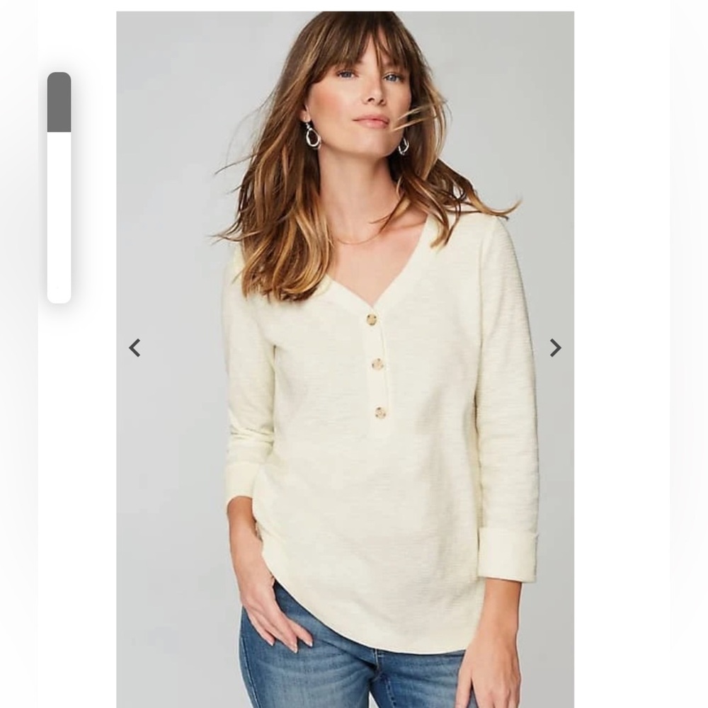 J Jill Textured Cotton Rolled Cuff Henley, Size SM